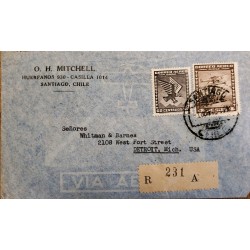 J) 1956 CHILE, EAGLE, AIRPLANE, AIRMAIL, CIRCULATED COVER, FROM CHILE TO USA