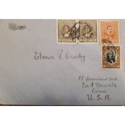 J) 1915 CHILE, COLON PAIR, MULTIPLE STAMPS, CIRCULATED COVER, FROM CHILE TO USA