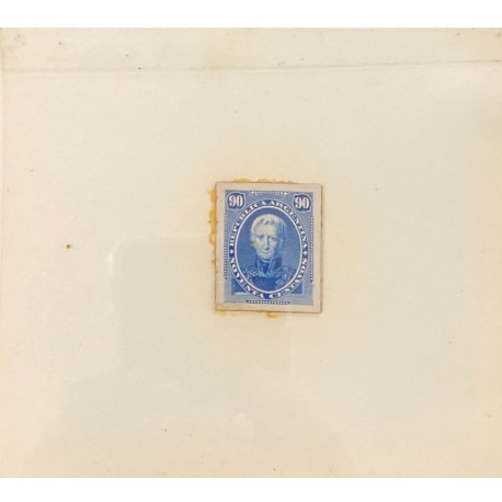 J) 1873 ARGENTINA, DIE SUNKEN CARDBOARD, AMERICAN BANK NOTE, CORNELIO SAAVEDRA, 90 CENTS BLUE, MAQUETTE