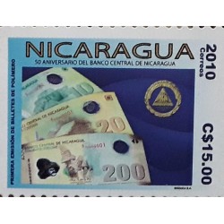 A) 2010, NICARAGUA, 50 ANNIVERSARY OF THE CENTRAL BANK, FIRST ISSUE OF POLYMER BANKNOTES, C$15.00