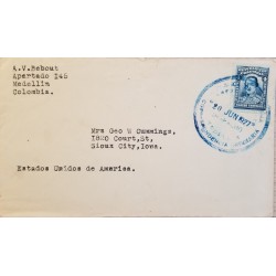 L) 1927 COLOMBIA, SANTANDER, BLUE, 4C, ORDINARY CORRESPONDENCE, CIRCULATED COVER FROM COLOMBIA TO USA