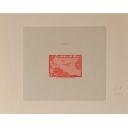 J) 1944 LIBERIA, DIE SUNKEN CARDBOARD, AMERICAN BANK NOTE, IMPERFORATED, PLANE AND MAP, 1.4 CENTS ORANGE