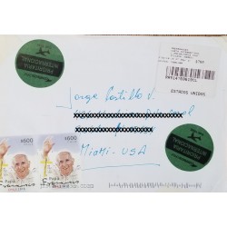 J) 2018 UNITED STATES, POPE FRANCISCO, MULTIPLE STAMPS, AIRMAIL, CIRCULATED COVER, FROM USA TO MIAMI