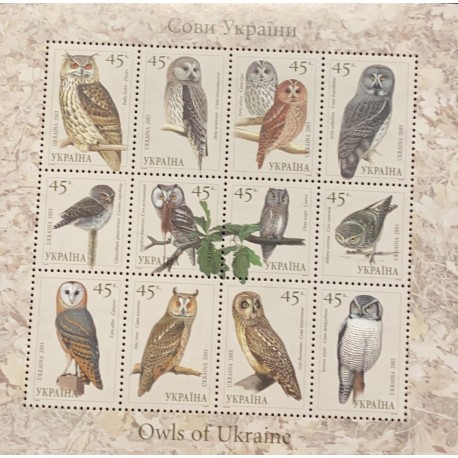 A) 2003, UKRAINE, BIRDS – OWLS, MINISHEET, BUBO BUBO,