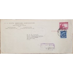 J) 1945 CHILE, TOWER, BOAT, REGISTERED AND CERTIFICATED, MULTIPLE STAMPS, AIRMAIL, CIRCULATED COVER