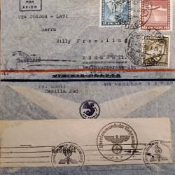 J) 1953 CHILE, GERMAN CENSORSHIP 2ND WORLD WAR, AIRPLANE, MULTIPLE STAMPS, AIRMAIL, CIRCULATED COVER