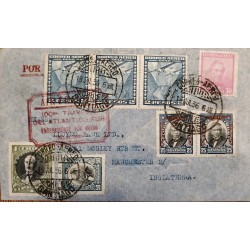 J) 1938 CHILE, RED CANCELLATION, AIRPLANE, AIRMAIL, CIRCULATED COVER, FROM CHILE TO ENGLAND