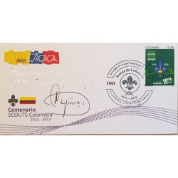 L) 2013 COLOMBIA, SCOUT CENTENARY OF COLOMBIA, 1913-2013, FLOWER OF LIS, DESIGNER SIGNATURE, XF
