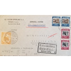 L) 1929 COLOMBIA, COFFEE, 30C, BLACK AND BLUE, CATTLE RAISING, 10C, RED, GOLD MINES, ORANGE, 5C