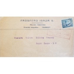 L) 1927 COLOMBIA, SANTANDER, BLUE, 4C, HONDA, CIRCULATED COVER FROM COLOMBIA TO SAINT LOUIS
