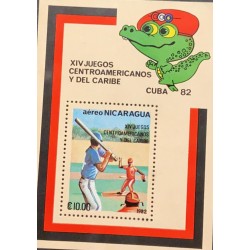 A) 1982, NICARAGUA, THE XIV CENTRAL AMERICAN AND CARIBBEAN GAMES, AIRMAIL, MINISHEET, BASEBALL