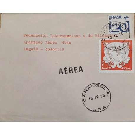 A) 1975, BRAZIL, INTER-AMERICAN PHILATELY FEDERATION, BOGOTA – COLOMBIA, AIR MAIL, CANCELLED