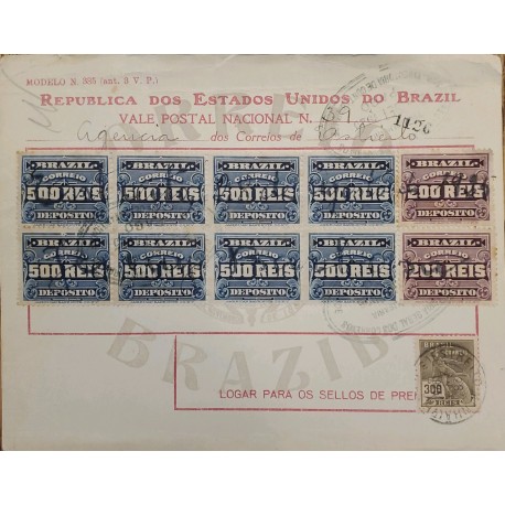 A) 1925, BRAZIL, NATIONAL POSTCARD, REVENUE STAMPS, WITH STAMPS AMERICAN BANK NOTE