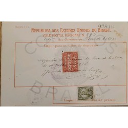 A) 1915, BRAZIL, NATIONAL POSTCARD, REVENUE STAMP