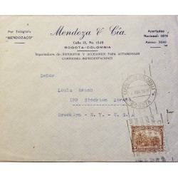 L) 1938 COLOMBIA, COFFE, BROWN, 5C, PALM, NATURE, AIRMAIL, CIRCULATED COVER FROM BOGOTA TO USA