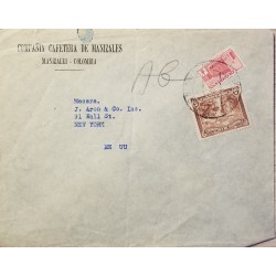 L) 1941 COLOMBIA, COMMUNICATIONS PALACE, RED, COFFEE, 5C, WOMEN, CIRCULATED COVER FROM COLOMBIA TO EE.UU