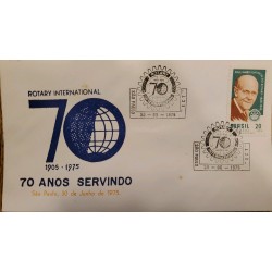 A) 1975, BRAZIL, 70 AÑOS SIRVIENDO ROTARY INTERNACIONAL, POST STAMP PAUL HARRIS FOUNDER OF ROTARY, ECT