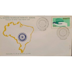 A) 1973, BRAZIL, FAUNA AND FLORA, SCARLET GUACAMAYO BIRD PALMA DE
