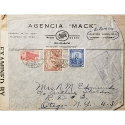 L) 1942 COLOMBIA, AIRMAIL, MANCOMUN, COMMUNICATION PALACE, RED, COFFEE, PRE-COLOMBIAN MONUMENT, BLUE