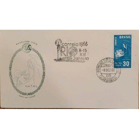 A) 1966, BRAZIL, CHRISTMAS, FIRST DAY COVER, RIO OF JANEIRO