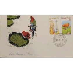 A) 1973, BRAZIL, BIRDS, RHEA AND RED HERON, FIRST DAY COVER, FAUNA AND FLORA SERIES