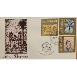 A) 1973, BRAZIL, BAROQUE ART, CHURCH SCULPTURE, WOOD ARABES, RIEST NUNES GARCIA, FIRST DAY COVER, RIO OF JANEIRO, ECT