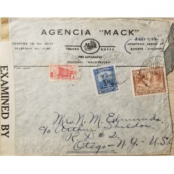 L) 1942 COLOMBIA, COFFEE, 5C, BROWN, WOMEN, PRE-COLOMBIAN MONUMENT, BLUE, 30C, PALACE OF COMMUNICATION, RED, AIRMAIL