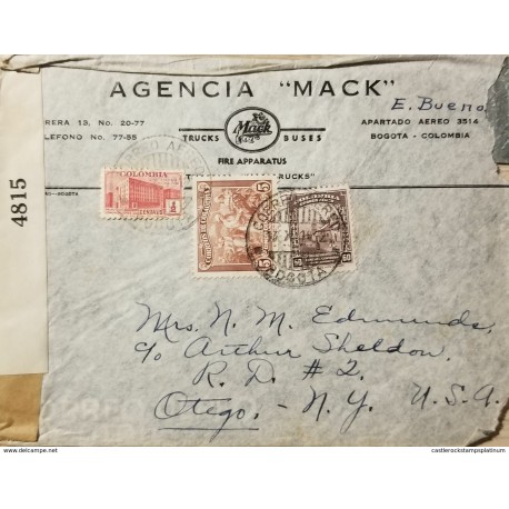L) 1942 COLOMBIA, COFFEE, 5C, PALACE OF COMMUNICATIONS, RED, COLONIAL BOGOTA, 60C, 4815, CIRCULATED COVER FROM COLOMBIA TO USA