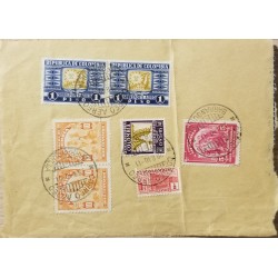 L) 1940 COLOMBIA, GOLD MINES, 10C, ORANGE, BANANA, 40C, AIR SUPPORT, 1 PESO, BLUE, PALACE OF COMMUNICATIONS