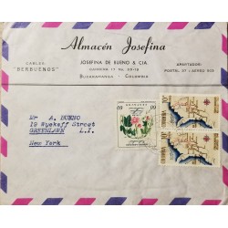 L) 1961 COLOMBIA, ATLANTIC RAILWAY, MAP, 10C, FLOWERS, CURUBA, 60C, NATURE, AIRMAIL, CIRCULATED COVER FROM COLOMBIA TO USA