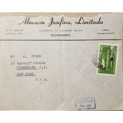 L) 1963 COLOMBIA, AVIANCA, AIRPLANE, FIRST IN THE AMERICAS, 60C, GREEN, CIRCULATED COVER FOM COLOMBIA TO USA