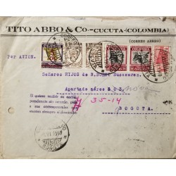 L) 1940 COLOMBIA, BANANA, OVERPRIN 5C RED, FRANCISCO DE PAULA SANTANDER, 5C, CATTLE RAISING, BULL, PALACE