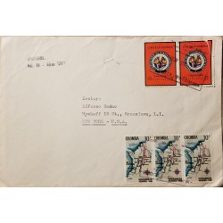 L) 1961 COLOMBIA, ATLANTIC RAILWAY, MAP, ORGANIZATION OF AMERICAN STATES, 70 ANNIVERSARY, FLAG, 25C, CIRCULATED COVER FROM
