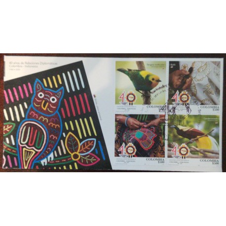 A) 2020 COLOMBIA INDONESIA, ARTISAN FABRICS AND FABRICS, JOINT ISSUE, 40 YEARS OF RELATIONSHIPS, FDC