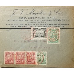 L) 1925 COLOMBIA, BOLIVAR, 5C, RED, CAMILO TORRES, GREN, 1C, SCADTA, 10C, AIR TRANSPORTATION SERVICE IN COLOMBIA, AIRPLANE