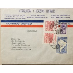 L) 1947 COLOMBIA, MAP, 15C, BLUE, SOUTH AMERICA, PALACE OF COMMUNICATIONS, PURPLE, 1C, ABOUT FEE FOR