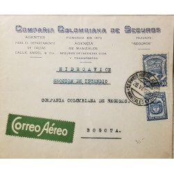 L) 1925 COLOMBIA, COAT OF ARMS, BLUE, AIR TRANSPORTATION SERVICE IN COLOMBIA, AIRPLANE, NATURE, 30C, 3C, AIRMAIL