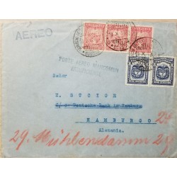 L) 1931 COLOMBIA, COAT OF ARMS, BLUE, 8C, MAGDALENA RIVER, NATURE, 20C, RED, AIRMAIL, CIRCULATED COVER FROM COLOMBIA TO GERMANY