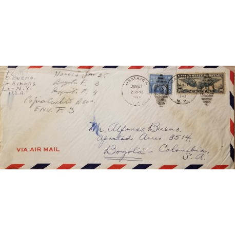 L) 1942 UNITED STATES, JAMES MONROE, 5C, BLUE, TRANS-ATLANTIC, U.S AIR MAIL, 30C, CIRCULATED COVER FROM UNITED
