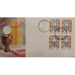 A) 1985, BRAZIL, 11TH NATIONAL EICHARISTIC CONGRESS, APPEARED, FIRST DAY COVER