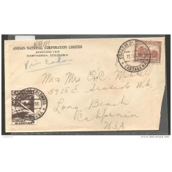 O) 1933 COLOMBIA, COFFEE, MARITIME SPRING-CARTAGENA, COVER FROM CARTAGENA TO CALIFORNIA, XF