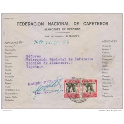 G)1935 COLOMBIA, BANANAS, COFFEE NATIONAL FEDERATION, CIRCULATED COVER TO BOGOTA, INTERNAL USAGE, XF