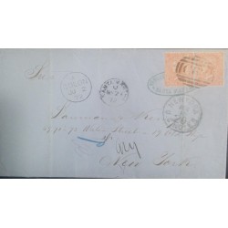 J) 1872 COLOMBIA BRITISH POST OFFICES OFFICES ABROAD TO NEW YORK, SANTA MARTA C65, TRANSIT UN COLON PANAMÁ, TRANSIT