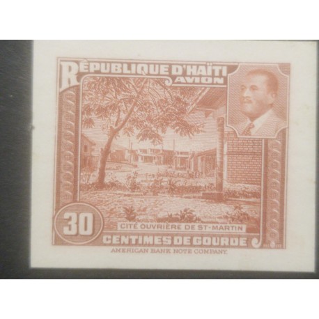 L) 1953 HAITI, ABN, DIE PROOFS, AMERICAN BANK NOTE, St. MARTIN WORKER CITY, PRESIDENT MAGLOIRE, BROWN, 30C, XF