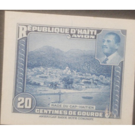 L) 1953 HAITI, ABN DIE PROOFS, AMERICAN BANK NOTE, RADE OF CAP-HAITIEN, BLUE, 20C, CHURCH, ARCITECTURE