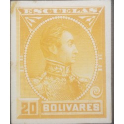 L) 1888 VENEZUELA, DIE PROOFS, AMERICAN BANK NOTE, SIMON BOLIVAR, ESCUELAS, 20 BOLIVARES, ORANGE, XF