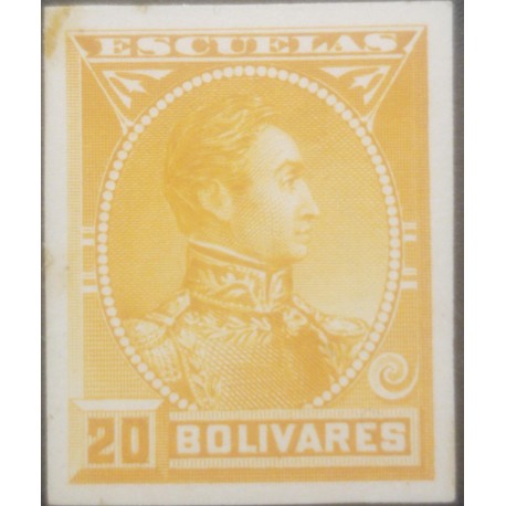 L) 1888 VENEZUELA, DIE PROOFS, AMERICAN BANK NOTE, SIMON BOLIVAR, ESCUELAS, 20 BOLIVARES, ORANGE, XF