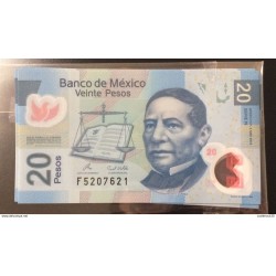 L) 2010 MEXICO, BANKNOTES, PRESIDENT BENITO JUAREZ, JUSTICE, MONTE ALBAN OAXACA, COCIJO, FINANCE, BANK OF MEXICO, 20 PESOS, XF