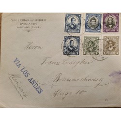 J) 1903 CHILE, COLUMBUS, MULTIPLE STAMPS, CIRCULATED COVER, FROM SANTIAGO TO GERMANY, VIA LOS ANDES