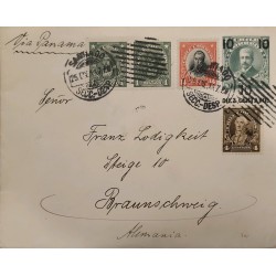 J) 1913 CHILE, COLUMBUS, MULTIPLE STAMPS, CIRCULATED COVER, FROM SANTIAGO TO GERMANY VIA PANAMA
